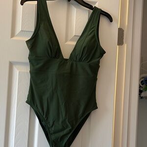 Quince Evergreen V-Neck One-Piece Swimsuit